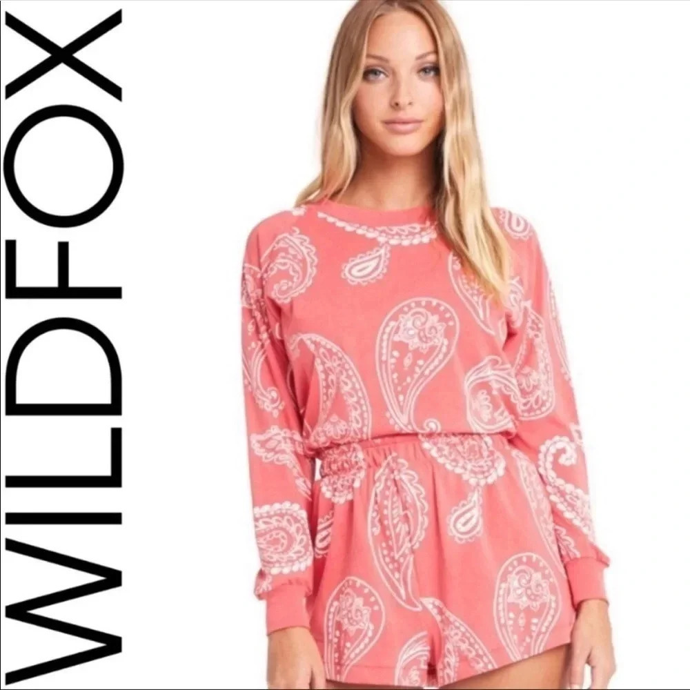 Wildfox Coral Western Paisley Print Sweatshirt Top